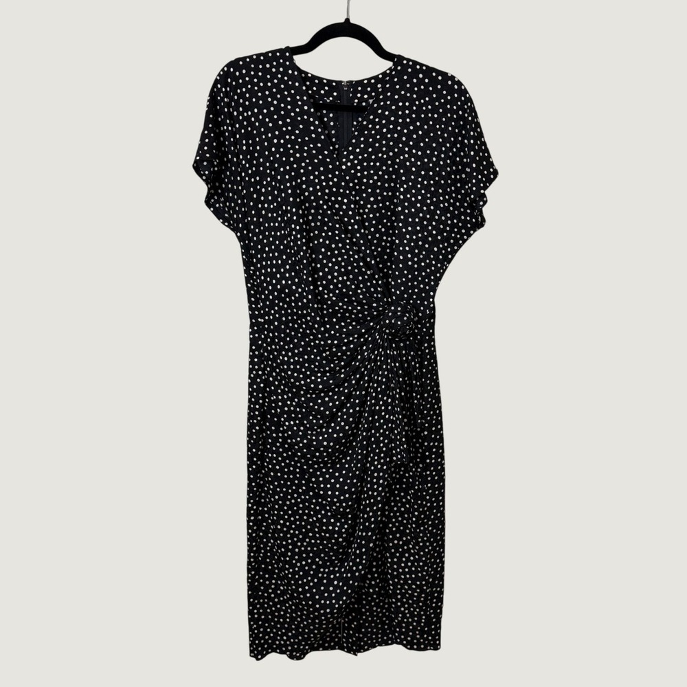 Argenti 100% Silk Polka Dot Dress Black White Size 8 Vintage Secretary Classic